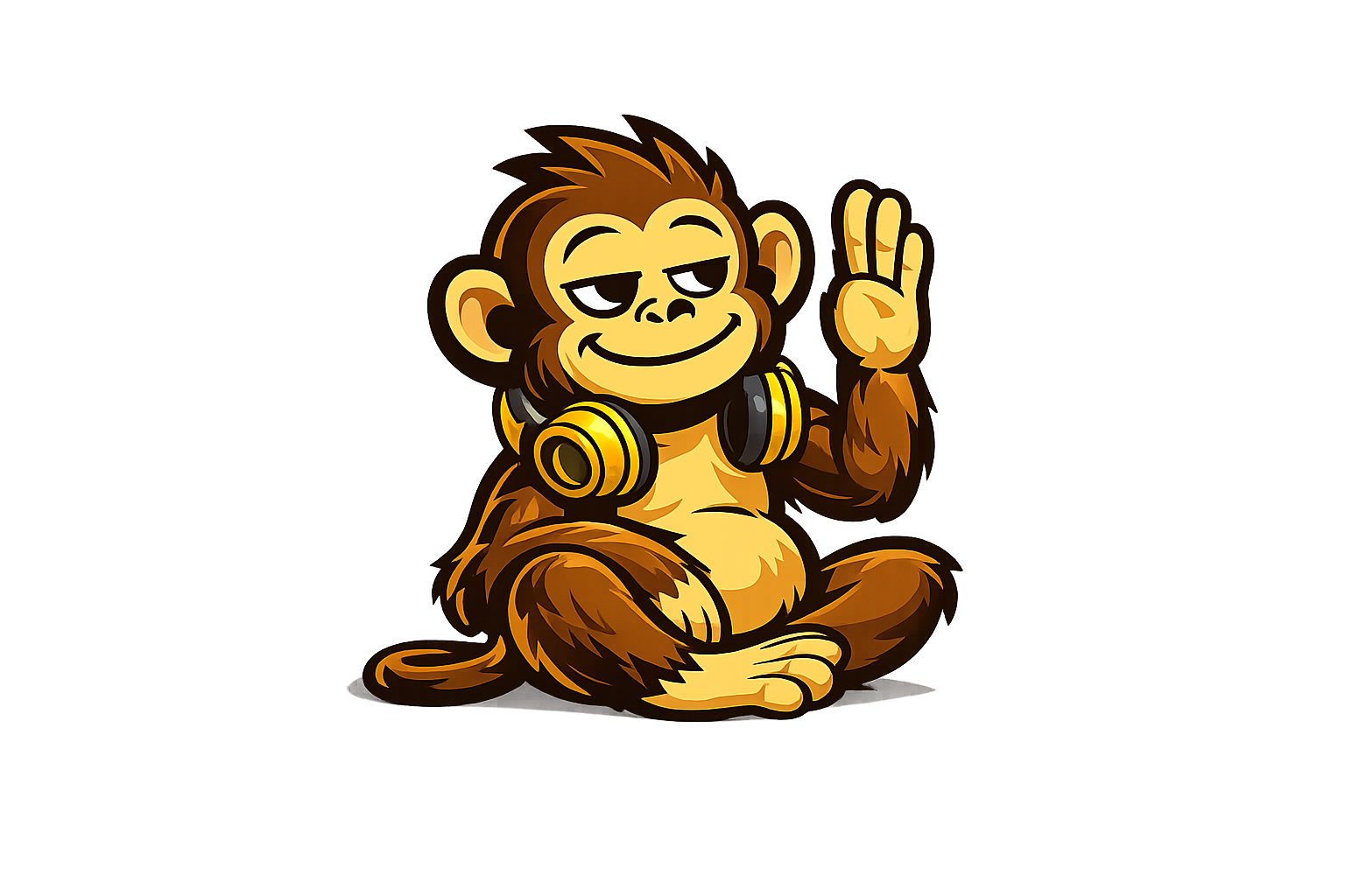 Chill Chimp character — a relaxed monkey with headphones waving